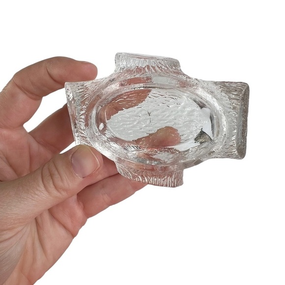 Lot of 2 Vintage Clear Glass Open Salt Cellars Wood Log & Rectangle Tub - Picture 7 of 15